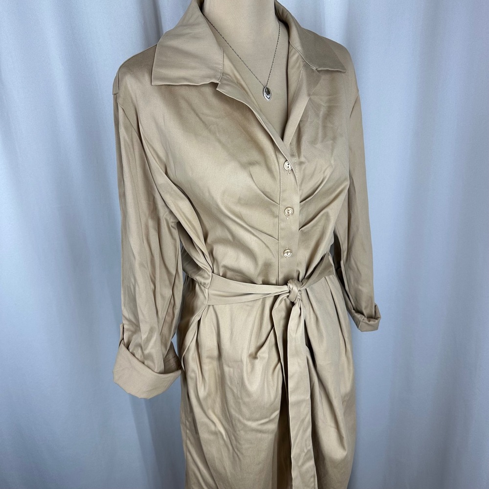 Fraiche by J Shirt Dress Large Taupe Belted Button Front Midi NWT Nordstrom
